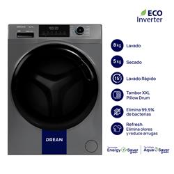 Lavasecarropas Carga Frontal Ecoinverter 8 Kg Gris Drean LSCDR0805SG0