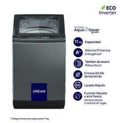 Lavarropas Carga Superior Ecoinverter 11 Kg Gris Drean - LPDR1165LG